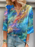 Damen Abstrakt Dreiviertelärmel Bluse Frühling/Herbst Print V-Ausschnitt Täglich Lässig Oberteile