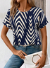 Damen Gestreift Kurzarm T-Shirts T-Shirt Rundhals Print Lässig Sommer T-Shirt mit Grafik Oberteile