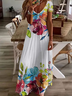 Damen Geblümt Kurzarm Sommer Print Kleid V-Ausschnitt Täglich Lässig Maxikleid X-Linie Kleid