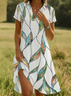 Damen Geblümt Kurzarm Sommer Print Kleid Schalkragen Täglich Lässig Knielänge A-Linien-Kleid