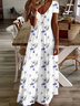Damen Geblümt Kurzarm Sommer Print Kleid V-Ausschnitt Täglich Lässig Maxikleid X-Linie Kleid