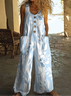 Damen Geblümt Rundhals Ärmellos Lässig Sommer Jumpsuit