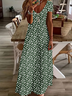 Damen Geblümt Kurzarm Sommer Print Kleid V-Ausschnitt Täglich Lässig Maxikleid X-Linie Kleid
