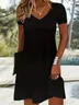 Damen Unifarben Kurzarm Sommer Kleid V-Ausschnitt Täglich Lässig Midi Passen & Flare Kleid A-Linien-Kleid