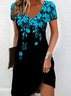Damen Geblümt Kurzarm Sommer Print Kleid V-Ausschnitt Täglich Lässig Midi Passen & Flare Kleid A-Linien-Kleid