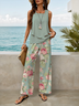Damen Geblümt Print Zweiteiliges Set Täglich Ärmellos Lässig Sommer Bluse mit Hose Matching Set