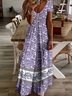 Damen Geblümt Kurzarm Sommer Print Kleid V-Ausschnitt Täglich Lässig Maxikleid X-Linie Kleid