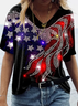 Damen Tag der Unabhängigkeit (Flagge) Kurzarm T-Shirts T-Shirt V-Ausschnitt Print Lässig Sommer T-Shirt mit Grafik Oberteile