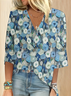 Damen Geblümt Dreiviertelärmel Bluse Frühling/Herbst Print V-Ausschnitt Täglich Lässig Oberteile