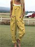 Damen Tier Karree-Ausschnitt Gallus Lässig Sommer Baumwolle Leinen Jumpsuit