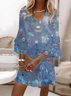 Damen Marine Leben Halbarm Sommer Print Kleid V-Ausschnitt Täglich Lässig Maxikleid H-Linie Kleid
