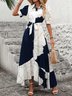 Damen Geometrisch Kurzarm Sommer Print Kleid V-Ausschnitt Puffärmel Täglich Lässig Maxikleid Blusenkleid A-Linien-Kleid