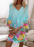 Damen Geblümt Halbarm Sommer Print Kleid V-Ausschnitt Täglich Lässig Maxikleid H-Linie Kleid