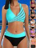 Sexy Zweiteiliges Bikini Badeanzug Damen Gestreift Pailletten Kreuz Rückenfrei Badeanzug