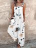 Damen Geblümt Karree-Ausschnitt Gallus Lässig Sommer Baumwolle Leinen Jumpsuit