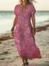 Damen Geblümt Kurzarm Sommer Print Kleid V-Ausschnitt Täglich Lässig Maxikleid X-Linie Kleid