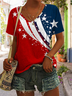 Damen Tag der Unabhängigkeit (Flagge) Kurzarm T-Shirts T-Shirt V-Ausschnitt Print Lässig Sommer T-Shirt mit Grafik Oberteile