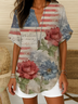 Damen Geblümt Kurzarm Bluse Sommer Print V-Ausschnitt Täglich Lässig Oberteile