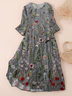 Damen Geblümt Dreiviertelärmel Frühling/Herbst Print Kleid Rundhals Täglich Lässig Maxikleid Klassisch H-Linie Kleid