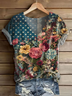 Damen Geblümt Kurzarm T-Shirts T-Shirt V-Ausschnitt Print Lässig Sommer T-Shirt mit Grafik Oberteile