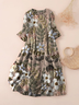 Damen Geblümt Dreiviertelärmel Frühling/Herbst Print Kleid Rundhals Täglich Lässig Maxikleid Klassisch H-Linie Kleid