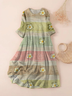 Damen Geblümt Dreiviertelärmel Frühling/Herbst Print Kleid Rundhals Täglich Lässig Maxikleid Klassisch H-Linie Kleid