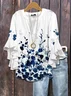 Damen Geblümt Halbarm Bluse Sommer Print V-Ausschnitt Täglich Lässig Oberteile