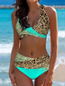 Böhmisch Glitzernd Farbblock Sexy Damen Badeanzug Kreuz Leopard Paillette Farbverlauf Bikini