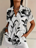Damen Geblümt Kurzarm Bluse Sommer Print Hemdkragen Täglich Lässig Oberteile