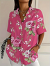 Damen Geblümt Kurzarm Bluse Sommer Print Hemdkragen Täglich Lässig Oberteile