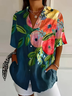 Damen Geblümt Kurzarm Bluse Sommer Print Hemdkragen Täglich Lässig Oberteile