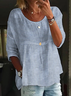 Damen Gestreift Halbarm Bluse Sommer Print Rundhals Täglich Lässig Oberteile