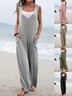 Damen Unifarben Rundhals Ärmellos Lässig Sommer Jumpsuit