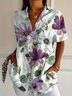 Damen Geblümt Kurzarm Bluse Sommer Print Hemdkragen Täglich Lässig Oberteile