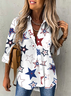 Damen Stern Langarm Bluse Frühling/Herbst Print Hemdkragen Täglich Lässig Oberteile
