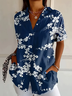 Damen Geblümt Kurzarm Bluse Sommer Print Hemdkragen Täglich Lässig Oberteile
