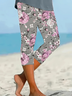 Damen Geblümt Caprihosen Elastische Taille Hose Lässig Sommer Hose