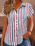 Damen Gestreift Kurzarm Bluse Sommer Print Hemdkragen Täglich Lässig Oberteile