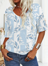 Damen Geblümt Kurzarm T-Shirts T-Shirt V-Ausschnitt Print Lässig Sommer T-Shirt mit Grafik Oberteile