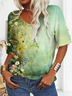 Damen Geblümt Kurzarm T-Shirts T-Shirt V-Ausschnitt Print Lässig Sommer T-Shirt mit Grafik Oberteile