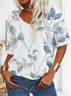 Damen Geblümt Kurzarm T-Shirts T-Shirt V-Ausschnitt Print Lässig Sommer T-Shirt mit Grafik Oberteile