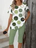 Damen Polka Dots Print Zweiteiliges Set Täglich Kurzarm Lässig Sommer Bluse mit Hose Matching Set