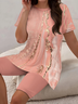 Damen Abstrakt Print Zweiteiliges Set Täglich Kurzarm Lässig Sommer Bluse mit Hose Matching Set