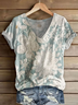 Damen Geblümt Kurzarm T-Shirts T-Shirt V-Ausschnitt Print Lässig Sommer T-Shirt mit Grafik Oberteile