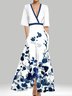 Damen Geblümt Kurzarm Sommer Print Kleid V-Ausschnitt Täglich Retro Maxikleid Tanktop A-Linien-Kleid