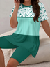 Damen Geblümt Print Zweiteiliges Set Täglich Kurzarm Lässig Sommer Bluse mit Hose Matching Set