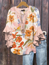 Damen Geblümt Halbarm Bluse Sommer Print V-Ausschnitt Täglich Lässig Oberteile