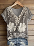 Damen Geblümt Kurzarm T-Shirts T-Shirt V-Ausschnitt Print Lässig Sommer T-Shirt mit Grafik Oberteile