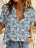 Damen Geblümt Kurzarm Bluse Sommer Print Hemdkragen Täglich Lässig Oberteile