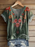 Damen Geblümt Kurzarm T-Shirts T-Shirt V-Ausschnitt Print Lässig Sommer T-Shirt mit Grafik Oberteile